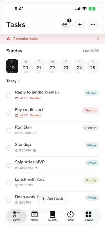 Atlas tasks and agenda